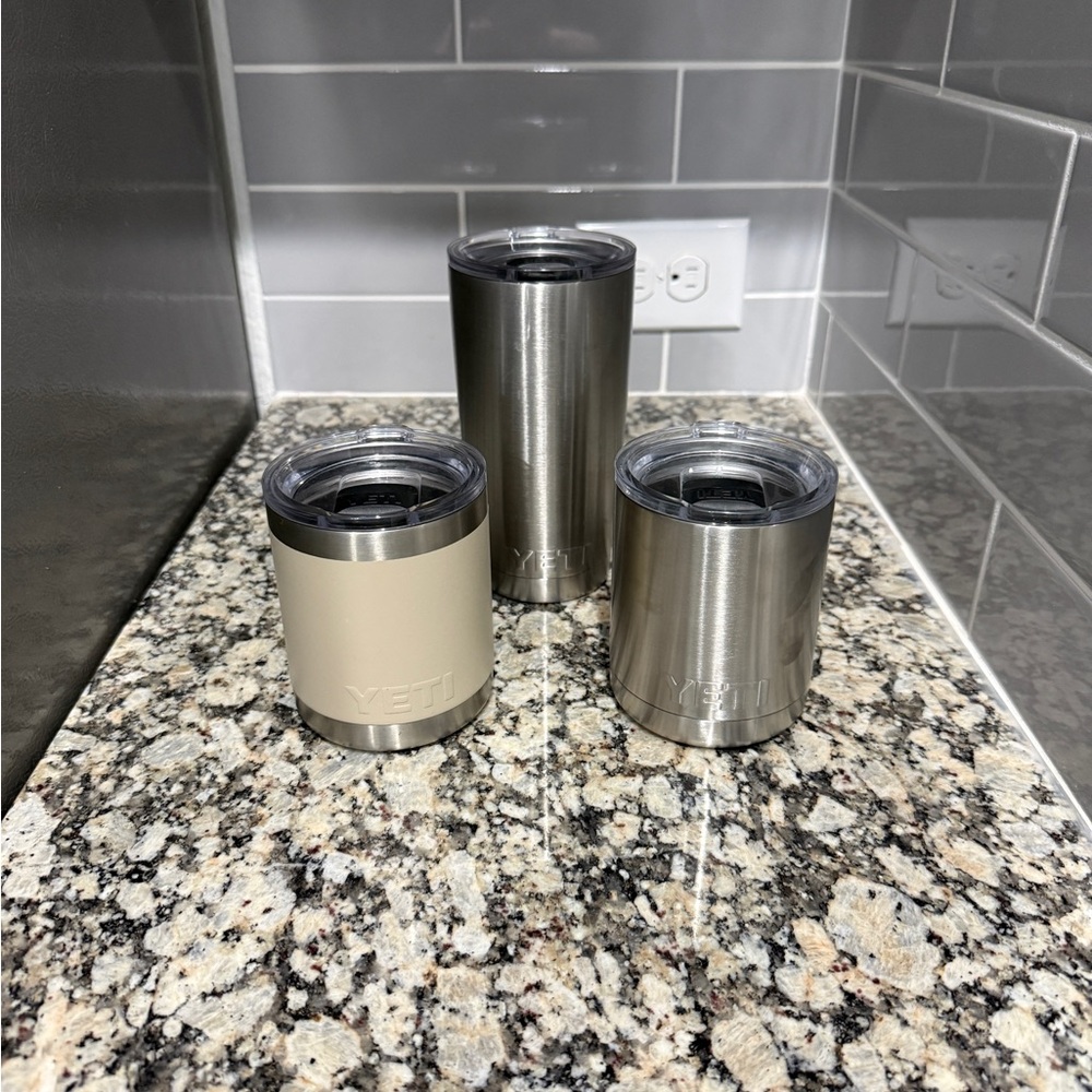 Yeti Stainless Steel & Tan Rambler Tumbler Trio